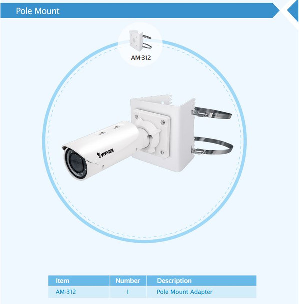 Vivotek IB9381-HT Bullet IP Camera pole mount
