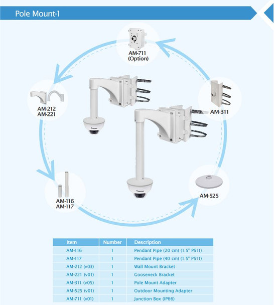 Vivotek FD836B-EHTV Vandal Dome IP Camera Pole Mounts