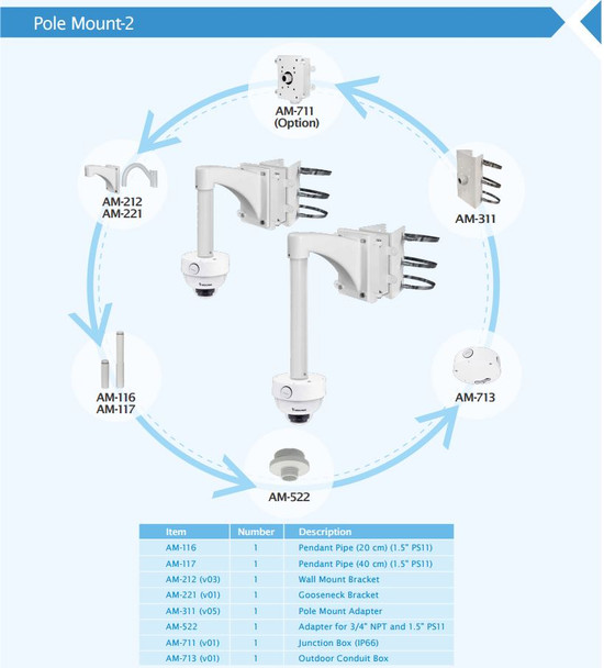 Vivotek FD836B-EHTV Vandal Dome IP Camera Pole Mount Adapters 2