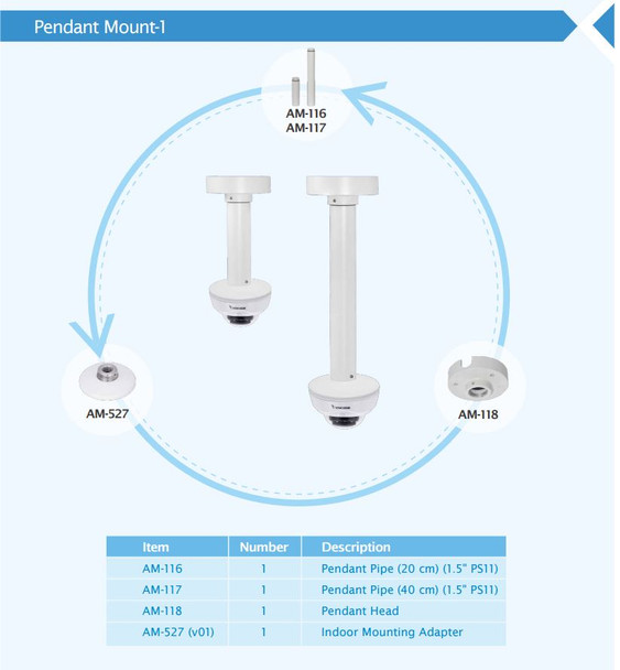 Vivotek FD836B-HVF2 Vandal Dome IP Camera pendant mounts