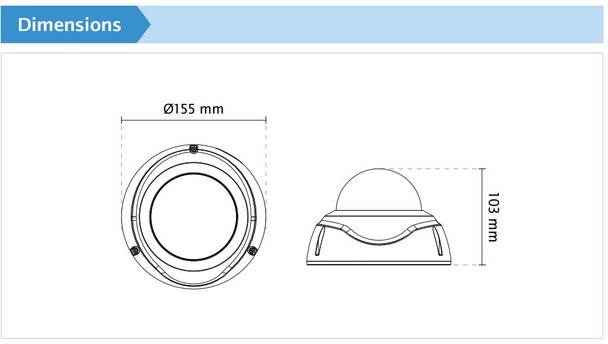 Vivotek FD836B-HVF2 Vandal Dome IP Camera Dimensions