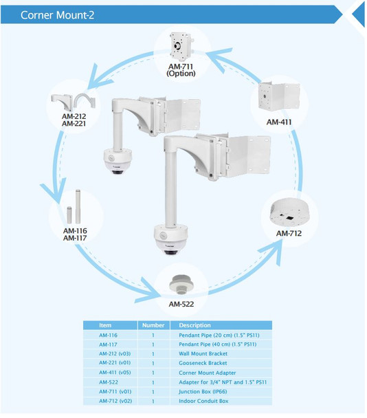 Vivotek FD8182-F2 5MP Dome IP Camera Corner Mount Brackets 2