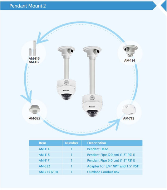 Vivotek FD8382-EVF2 Vandal Dome IP Camera more pendant mounts