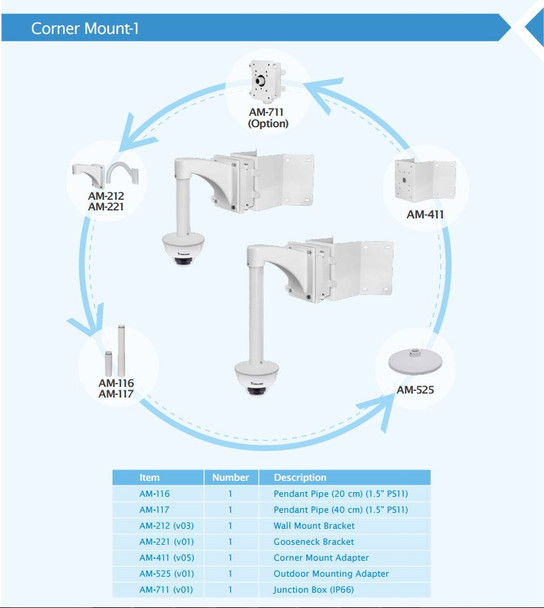 Vivotek FD8382-EVF2 Vandal Dome IP Camera corner bracket