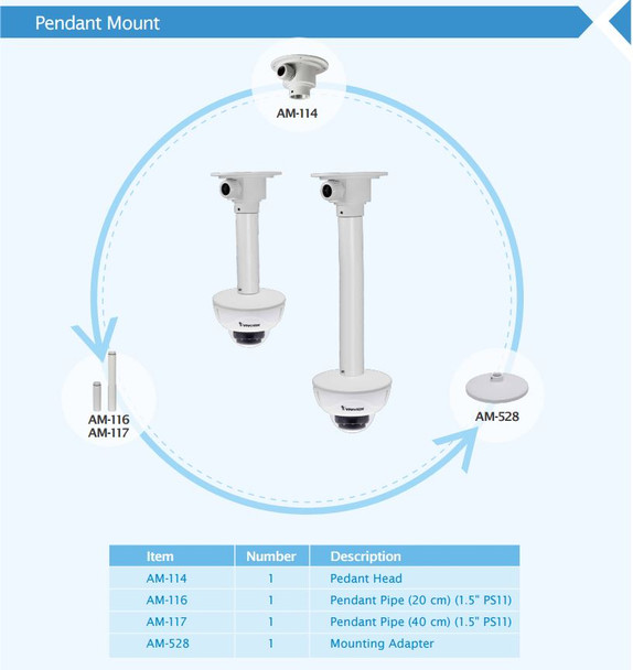 Vivotek FD8369A-V Dome IP Camera pendant mounts