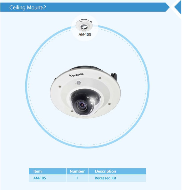 Vivotek FD9171-HT Dome IP Camera recessed or in-ceiling mount option