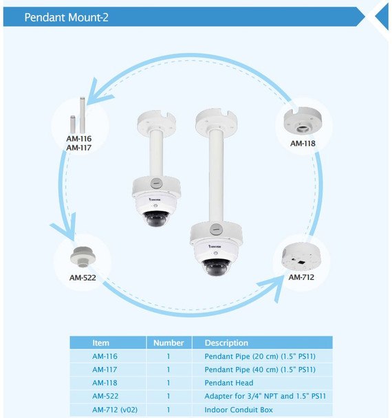Vivotek FD9171-HT Dome IP Camera other pendant mount