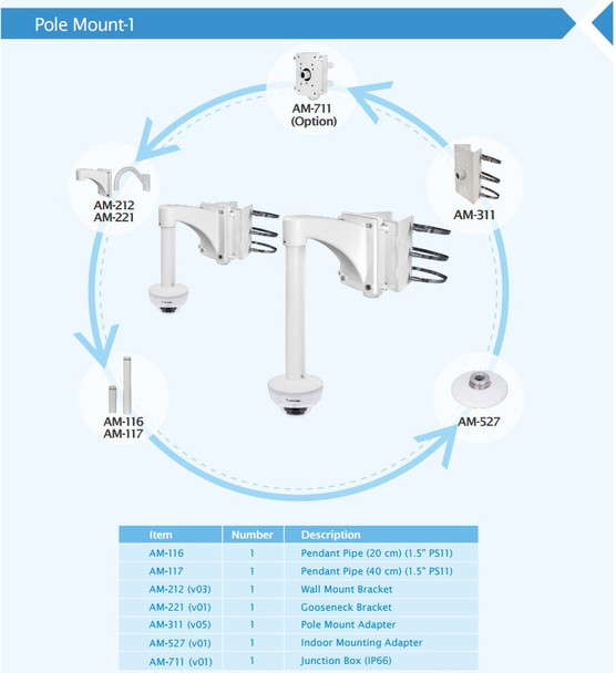 Vivotek FD9171-HT Dome IP Camera Pole Mount Adapter