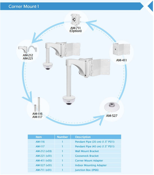 Vivotek FD9171-HT Dome IP Camera corner bracket