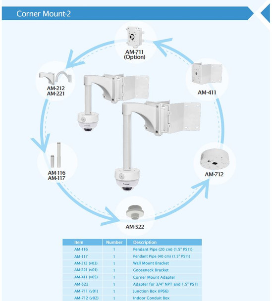 Vivotek FD9171-HT Dome IP Camera more corner bracket mount options