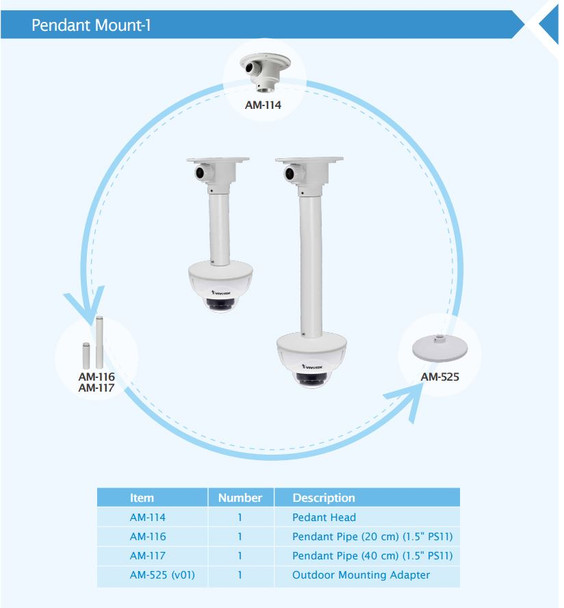 Vivotek FD9371-EHTV Vandal Dome IP Camera pendant mount