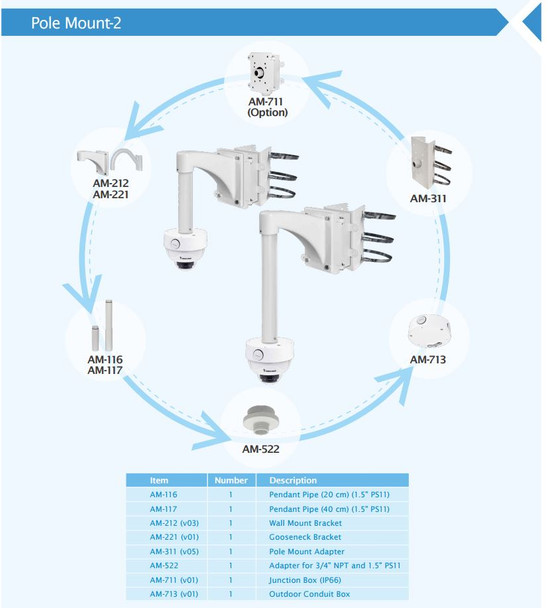 Vivotek FD9371-EHTV Vandal Dome IP Camera other pole mount adapters