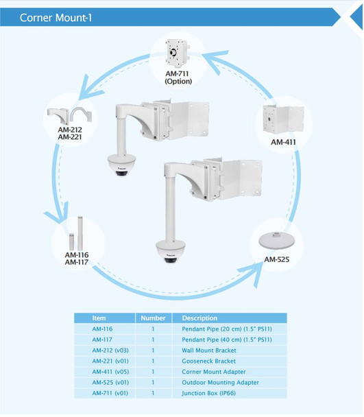 Vivotek FD9381-EHTV Vandal Dome IP Camera corner mounts