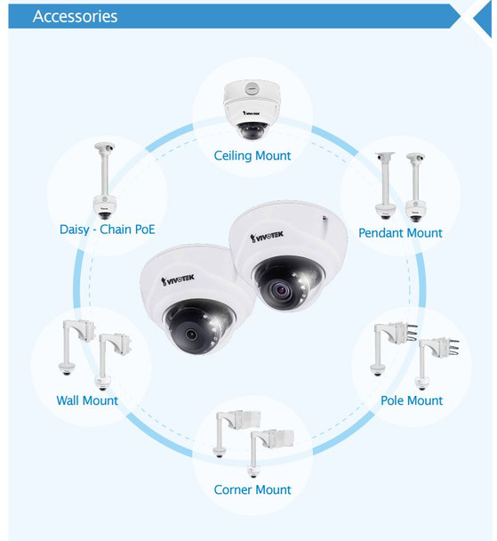 Vivotek FD9381-HTV Vandal Dome IP Camera Optional dome mounts