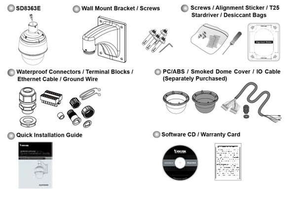 Vivotek SD8364E Dome PTZ IP Camera what's included
