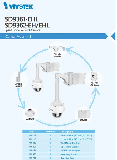 Vivotek SD9362-EHL PTZ Dome IP Camera other corner mount 