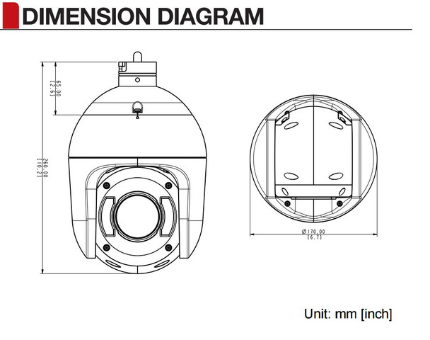 ACTi I98 33x IR PTZ IP Camera Dimensions