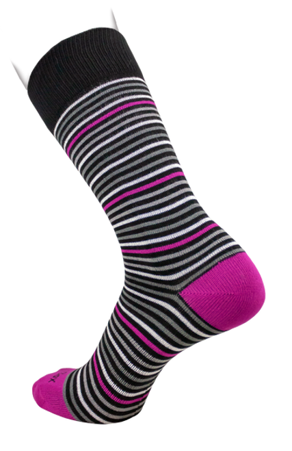 Bamboo Dress Sock Large Black & Fushia Stripes 7131-2