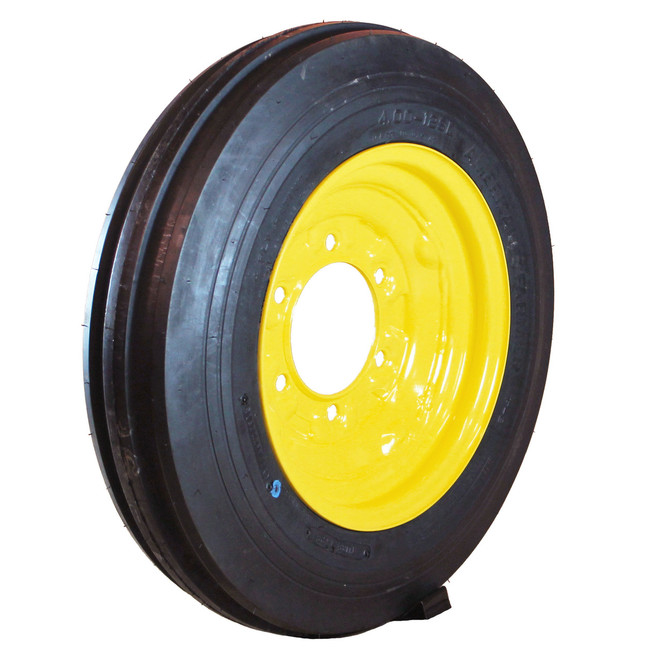 Two 4.00-12 BKT 3-Rib Front Tractor Tires on Yellow Puller Wheels