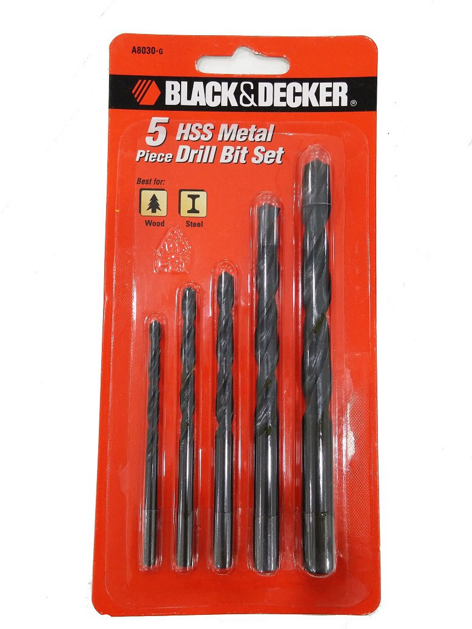 BLACK AND DECKER 5PC HSS DRILL BIT SET [4,5,6,8,10MM] A8030G