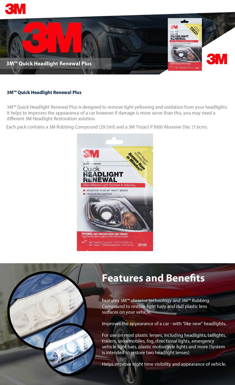 3M Quick Headlight Renewal, Helps Remove Light Haziness and Yellowing in  Minutes