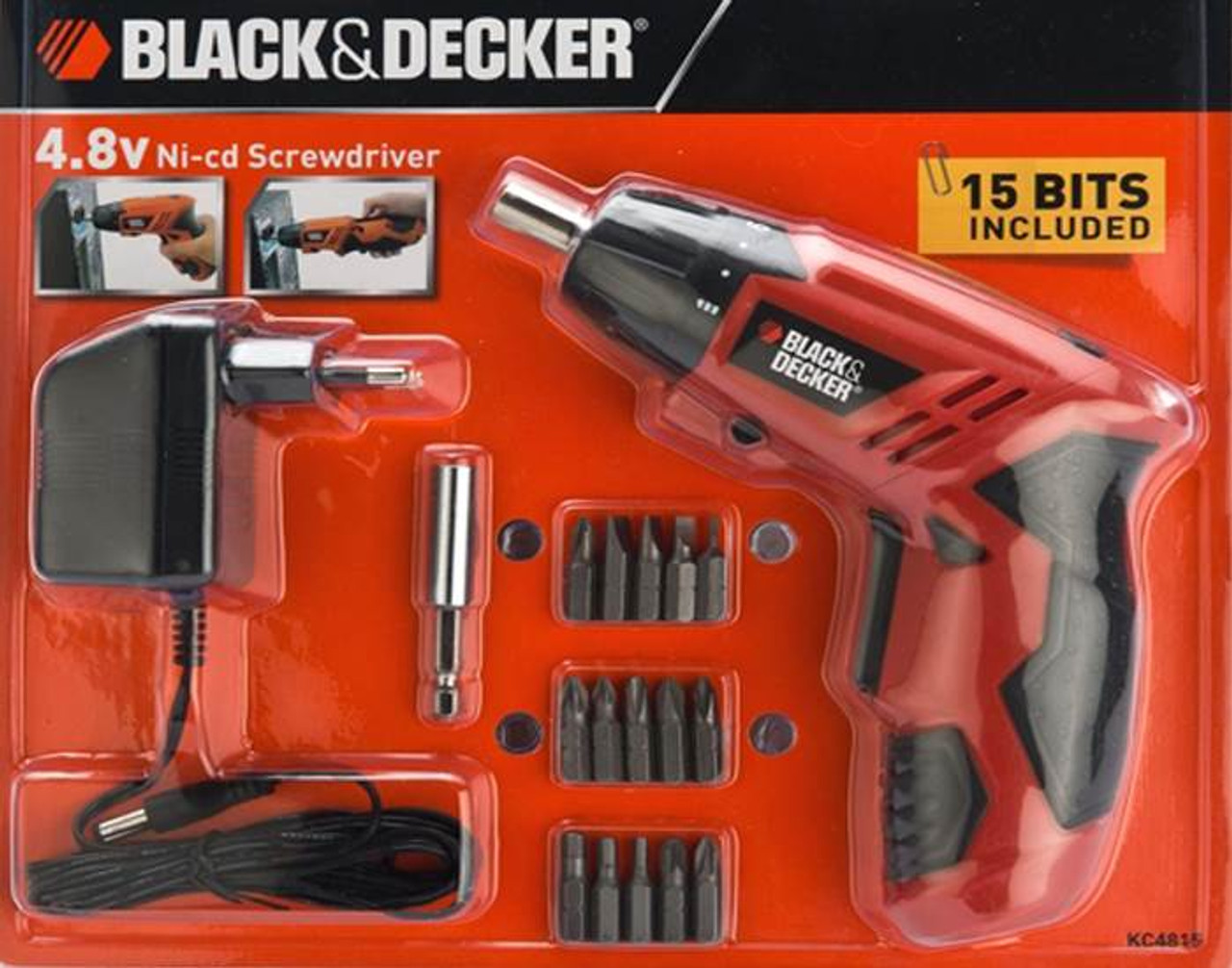 Black & Decker KC4815 Cordless Screwdriver 4.8 V, 200 RPM with 15 Bits,  Price from Rs.1599/unit onwards, specification and features