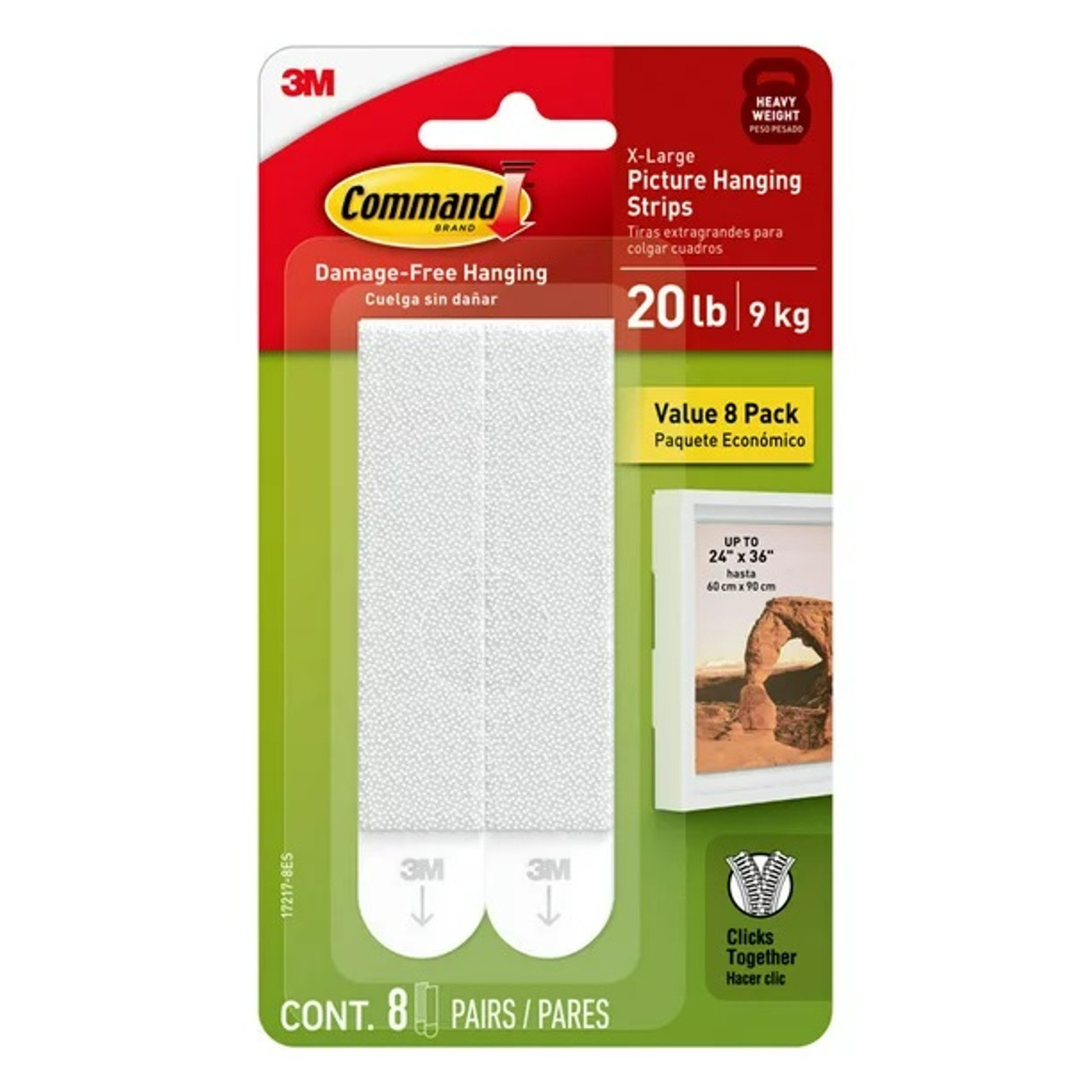 Command™ X-Large Picture Hanging Strip 17217-ES, White, 24 Pack