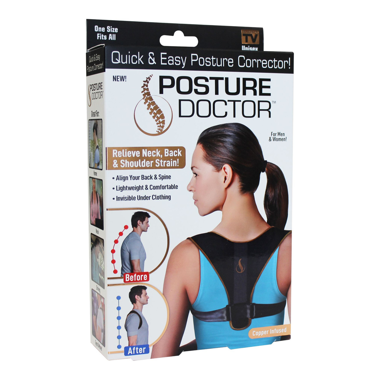 Copper Fit® Health Plus Posture Corrector Brace, Reduce Neck, Back and  Shoulder Pain, Black