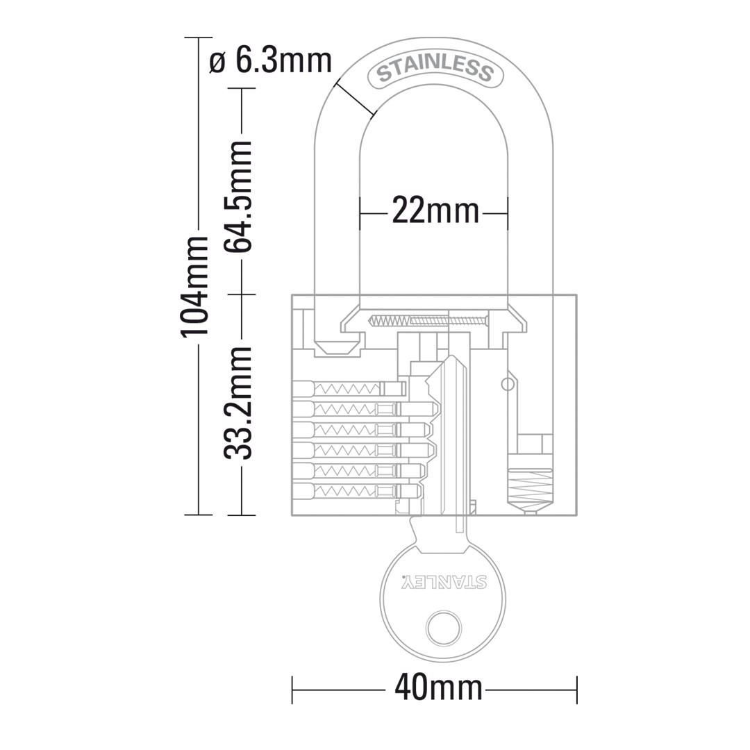 Stanley 40Mm Brass Long Shackle Chrome Coated Padlock | Selffix DIY