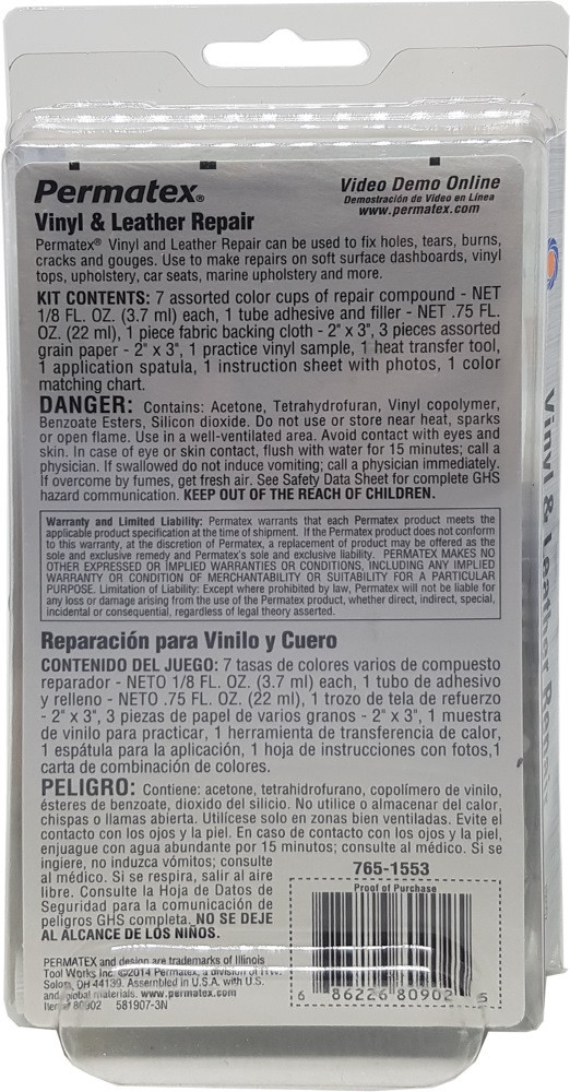 Permatex PX80902 Vinyl & Leather Repair Kit Selffix DIY