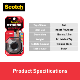 3M Scotch 414-S19 Extreme Double-sided Mounting Tape 19mmx1.5m