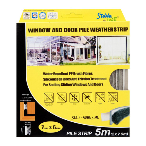 Steve & Leif SL-109 Window & Door Pile Weatherstrip Grey 7x6mm (2x2.5m) - Selffix Singapore