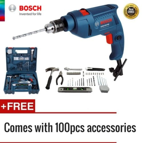 Bosch GSB 500 RE Impact Drill plus 100 pcs Accessories Selffix DIY