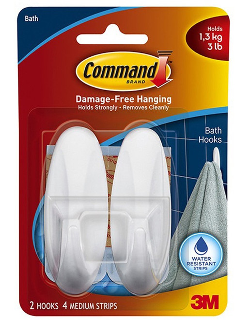 3M Command 18004B Medium Bathroom Hooks (White)