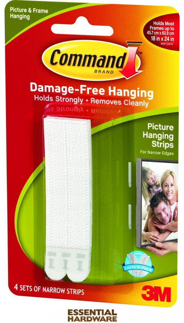 3M Command 17207 Narrow Picture Hanging Strips Wht