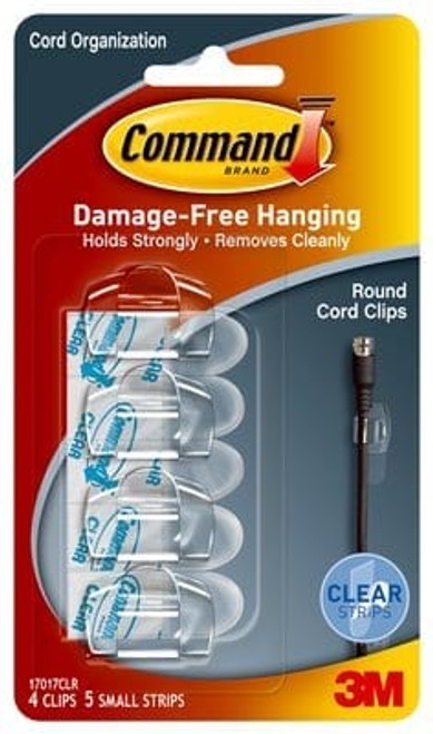 3M Clear Round Cord Clips With Clear Strips 17017CLR