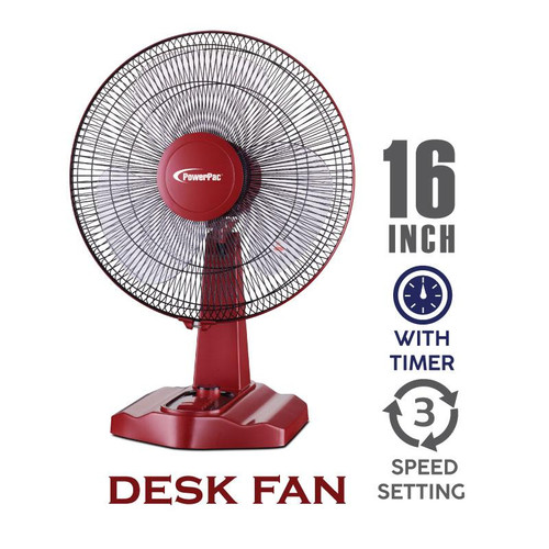 PowerPac PPTF16 16 inch Table Desk Oscillating Fan