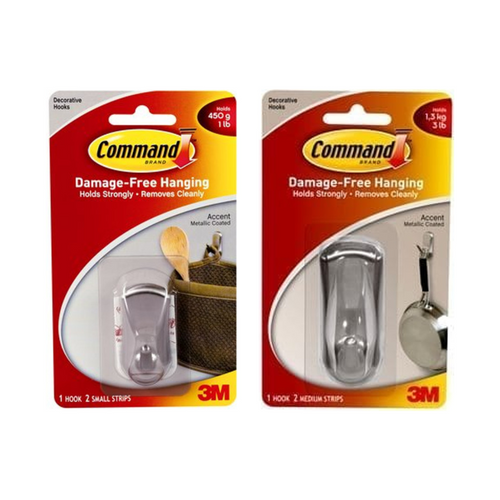 3M Command Accent Hook Brushed Nickel (Assorted Types) - Selffix Singapore