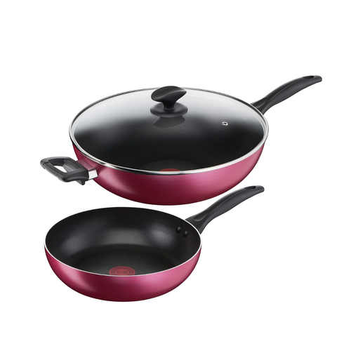 Tefal B224S3 Light & Clean 3Pc Set Frypan 26cm + Wokpan 32cm + Lid - Selffix Singapore