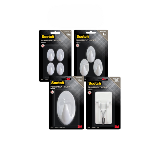 3M Scotch Permanent Hooks Small / Medium / Large / Large with metals - Selffix Singapore
