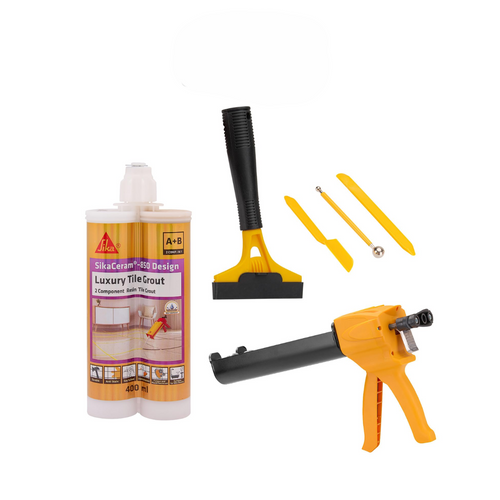 Sika Ceram-850 Design Gun/ Luxury Tile Grout #1 Pure White / #12 Black / #20 Cold Sandy 420g / Grouting Tools - Selffix Singapore