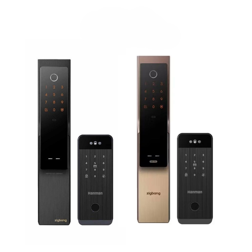 HDB/BTO Door Lock Bundle (Dual Sync) - Zigbang P52H Wooden Door Smart Lock (Black/Gold) + Hanman H1 Metal Gate Lock (Black) - Selffix Singapore
