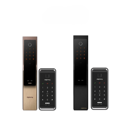 HDB/BTO Door Lock Bundle (Dual Sync) - Zigbang SHP-P52 Wooden Door Smart Lock (Black/Gold) + SHP-A21 Metal Gate Lock (Black) - Selffix Singapore