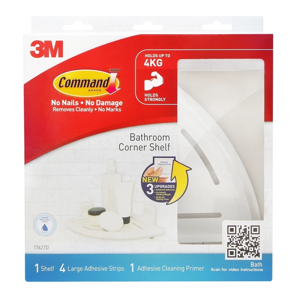 3M Command 17627D Bathroom Corner Shelf 6P/C - Selffix Singapore