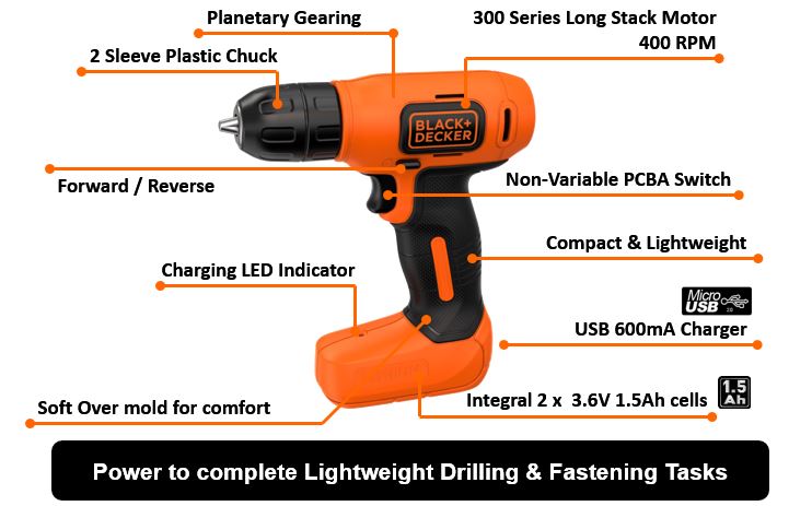 Black & Decker Cordless Drill BDCD8 7.2V Online at Best Price, Power Tools