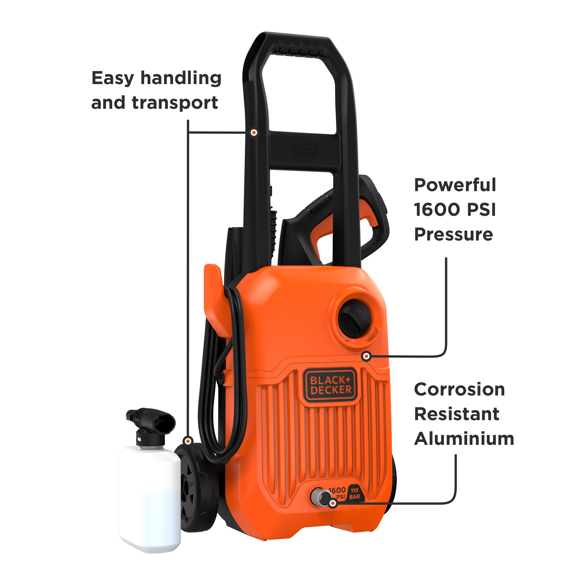 Black & Decker BEPW1600L 1400w Compact Pressure Washer - Selffix Singapore