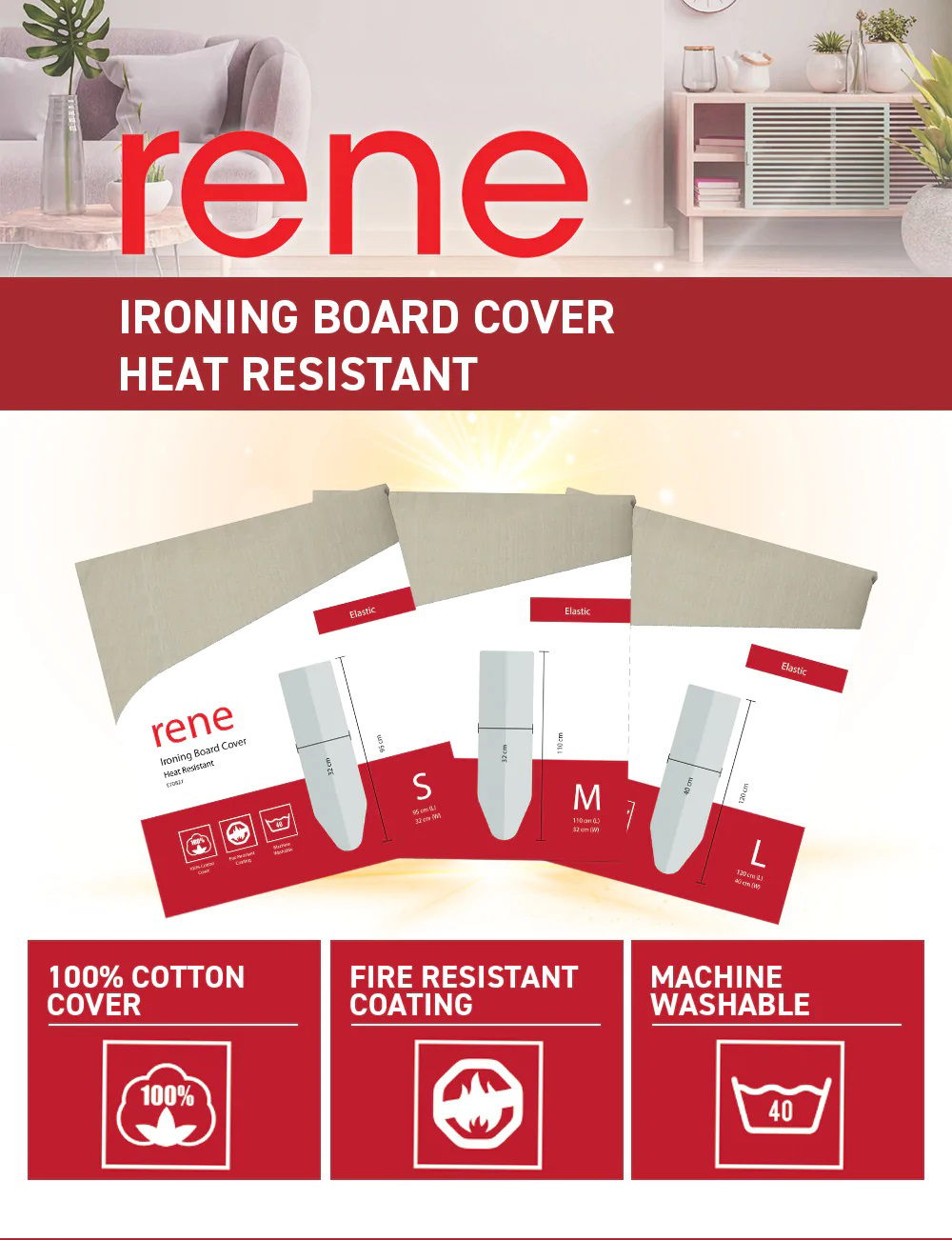 Rene_Rene Heat Resistant Ironing Board Cover Classic_Selffix Singapore