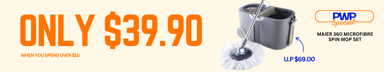 Maier 360 Microfibre Spin Mop Set (Pail + Mop Stick + Mop Head) | Selffix DIY