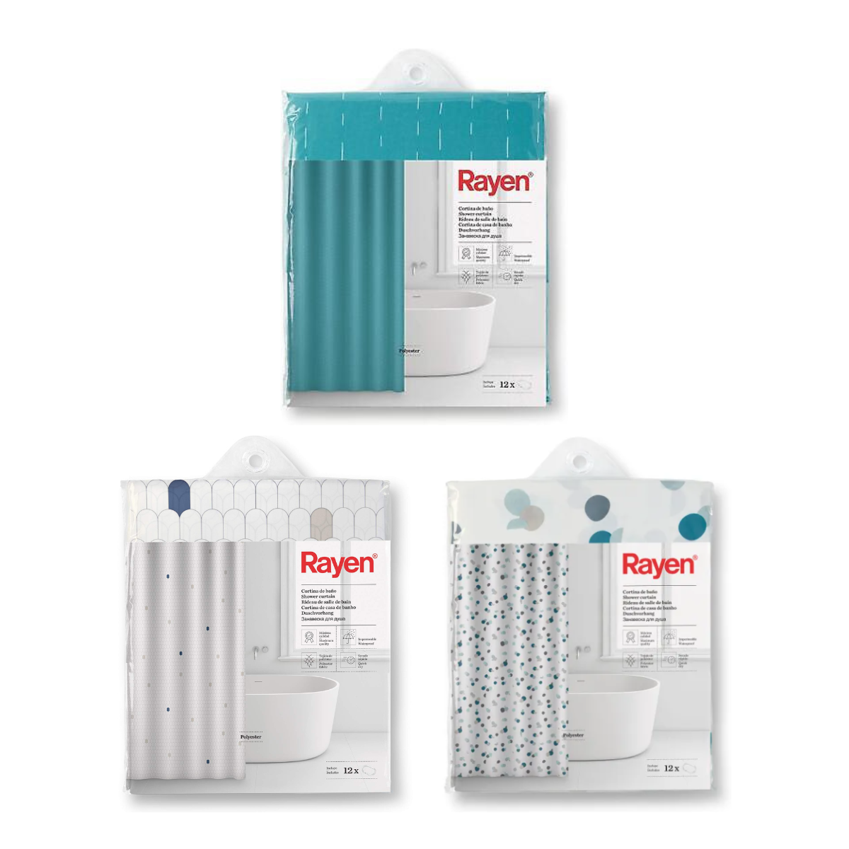 Rayen Shower Curtain 180 x 200cm (Assorted Colors) Selffix DIY