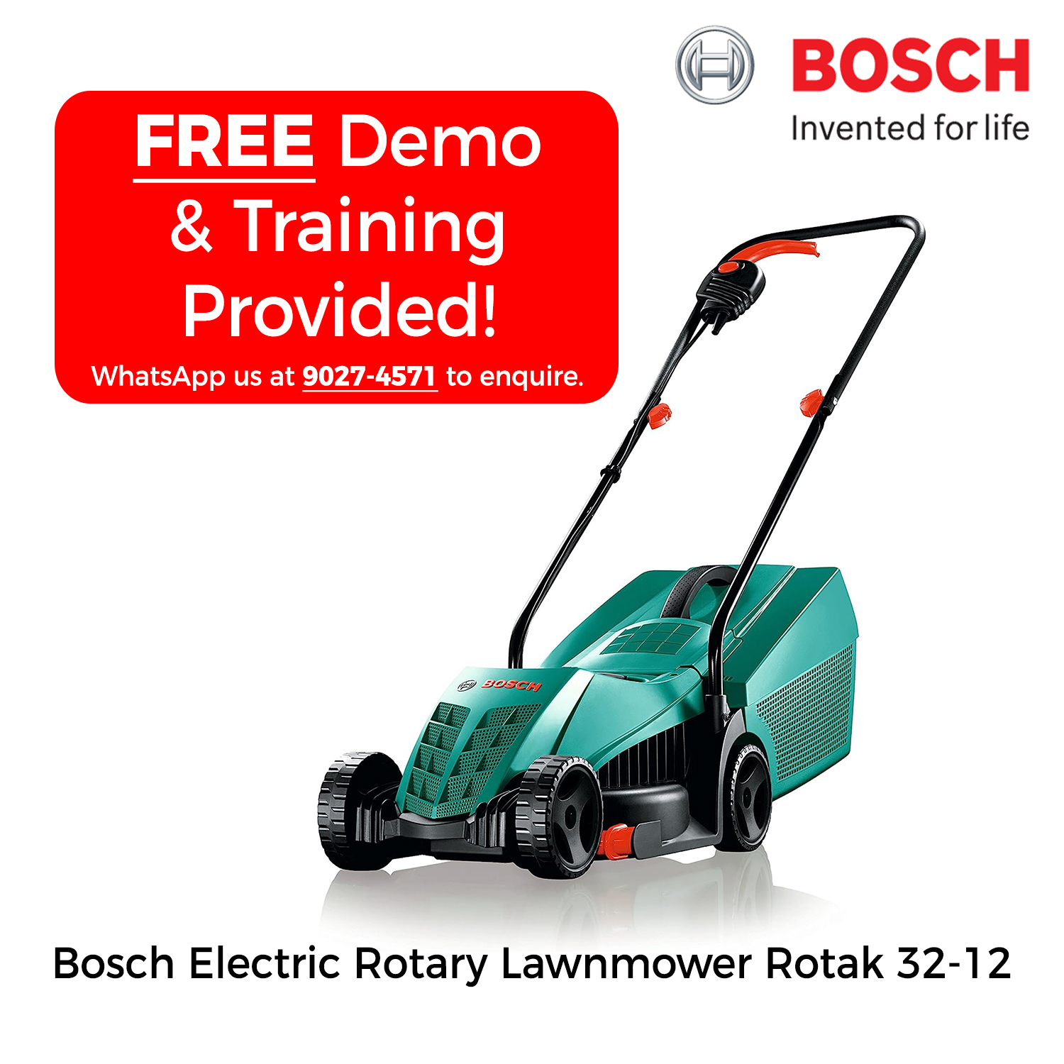 Bosch Rotak 32-12 Electric Rotary Lawn Mower - Selffix Singapore